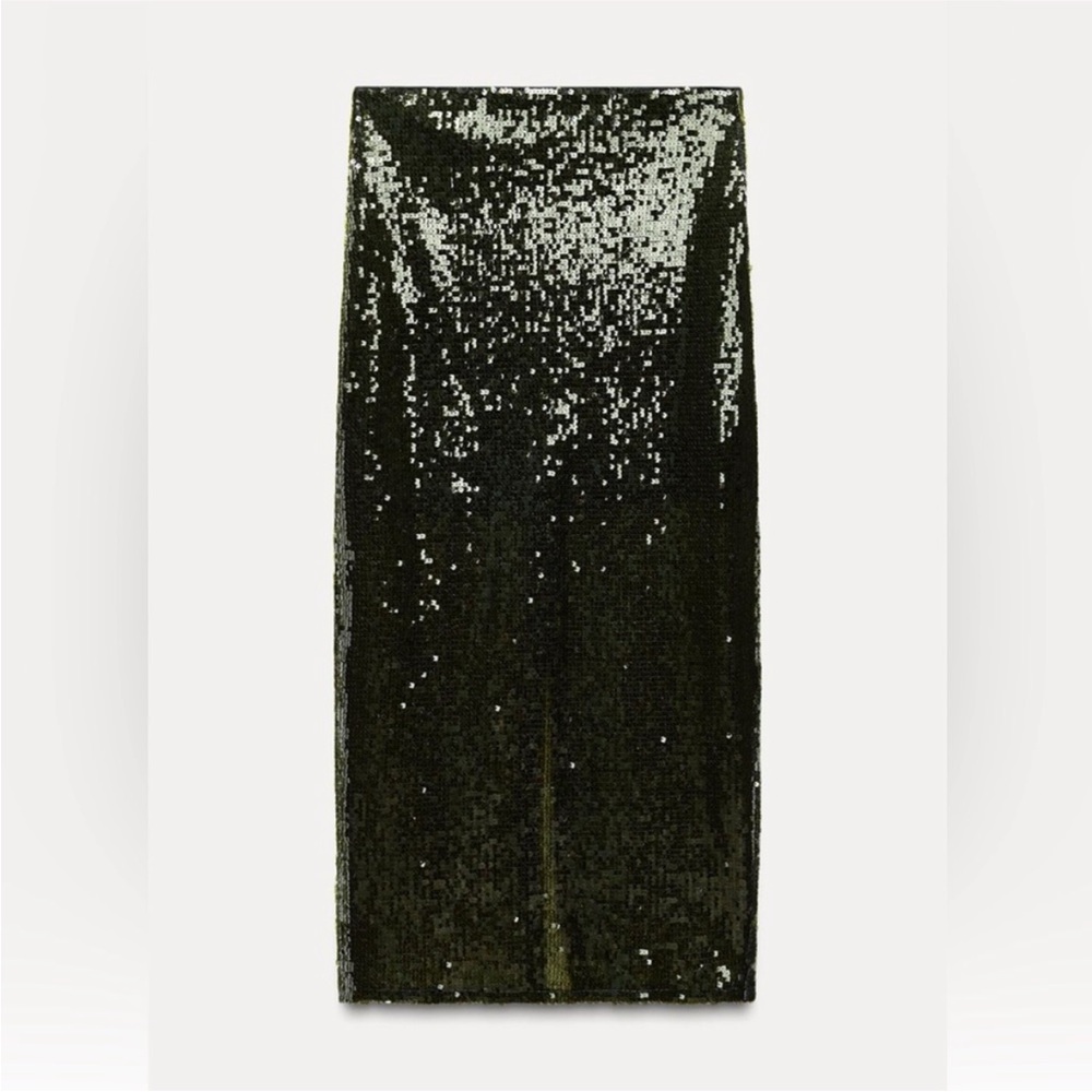 ZARA GREEN SEQUIN MIDI SKIRT 2157/248/500 015/216 - Picture 13 of 16